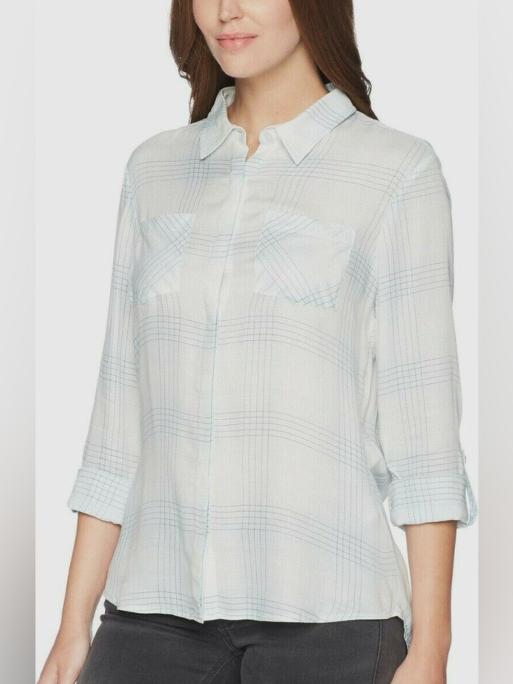 Sz XL Pendleton light blue plaid button down roll sleeve lightweight shirt